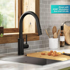 KRAUS Oletto Single Handle Pull Down Kitchen Faucet with QuickDock Top Mount Installation Assembly in Matte Black, KPF-2620MB