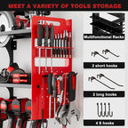 64" Power Tool Organizer Wall Mount, 16 Slots, 3-Tier Drill & Cordless Tool Storage Holder with Pegboard Sides, Tool Wall Organizer for Garage & Workshop Red