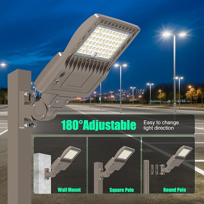 BBESTLED 200 Watts Outdoor LED Lights for Parking Lot Commercial, LED Parking lot Lights Adjustable Wattage Arm Mount Industrial UL DLC Listed 30000LM IP65 5000K 100-277VAC, LED Shoebox Pole Light