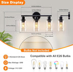 DLLT 3-Light Bathroom Light Fixtures: Black Modern Vanity Lights with 3 E26 Bulbs Base - Clear Glass Shade Bathroom Wall Lamp for Mirror Kitchen Living Room - 2 Packs