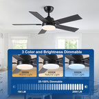 42 Inch Ceiling Fans with Lights and Remote, Black Ceiling Fan with 5 Blades, 6 Speed Reversible DC Motor, 3CCT Dimmable LED, Modern Design for Bedroom, Living room & Covered Outdoor,Includes Downrod