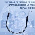 KJE 20Pack 21" Rubber Bungee Cords with S Hooks - Quality EPDM, Heavy Duty Black Bungee Straps, Ideal for Outdoor Tie Downs, Securing Tarps, Canvases, Cargo in Cold Hot Climates