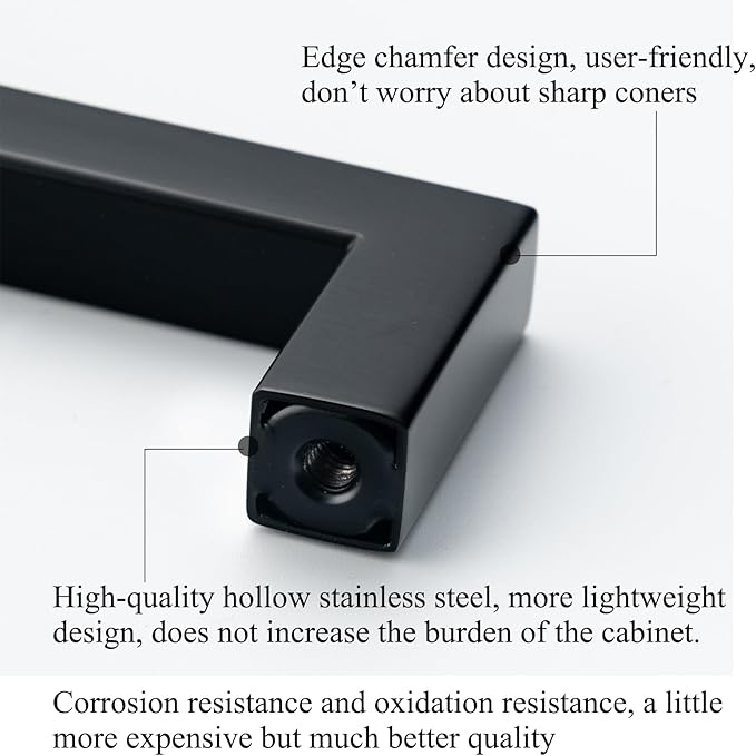 10 Pack Matte Black Cabinet Pulls 8 Inch Black Square Drawer Handles Dresser Pulls Stainless Steel Kitchen Cabinet Handles Cabinet Hardware