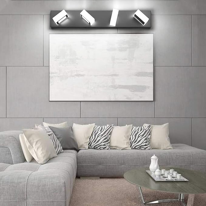 Ralbay Modern LED Black Vanity Lights 4 Lights Acrylic Bathroom Vanity Lighting Fixtures Modern Matte Black Bathroom Vanity Lights (Natural White Light)