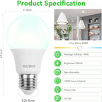 BUBO A19 LED Light Bulbs, 40 Watt Equivalent LED Bulbs, Cool White 4000K, 550 Lumens, E26 Standard Base, Non-Dimmable, 5W Cool White LED Bulbs for Bedroom Living Room Home Office, 24 Pack