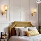 SeeU Gold Wall Sconces Mid Century Style Set of 2,Brass Wall Lamp Fixture,Vanity Light Fixture Wall Lamp with Amber Globe