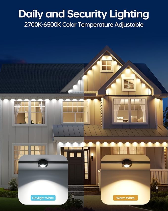 ASAHOM AI Permanent Outdoor Lights S107C, 150FT with 108 RGBCW LED Lights and Dual Output, 30,000 Lighting Effect Combination, IP67 Waterproof for House Halloween Christmas and Daily Decoration, Black