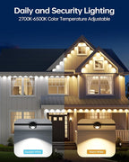 ASAHOM AI Permanent Outdoor Lights S107C, 150FT with 108 RGBCW LED Lights and Dual Output, 30,000 Lighting Effect Combination, IP67 Waterproof for House Halloween Christmas and Daily Decoration, Black