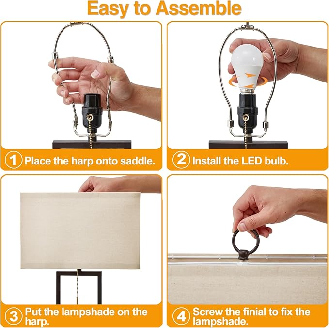 Luvkczc Bedside Lamps Set of 2, 24'' Tall Table Lamps for Night Stands with USB C+A Ports, 3000K LED Bulbs - Modern Desk Lamp for Bedroom, Living Room, Office, Beige Lampshade