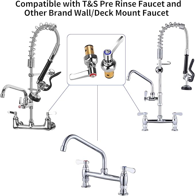 Hot & Cold Side Spindle Assembly for T&S Brass Faucet Handle Stem Assembly Fit for Eterna Valve Replace 002713-40 002714-40 (1 Pair Red & Blue)