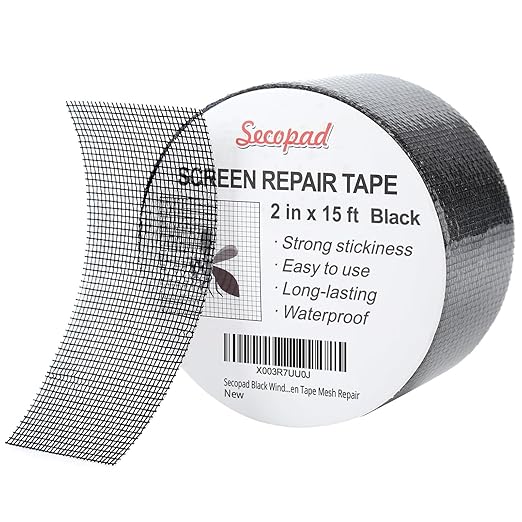Black Window Screen Repair Tape, 2 in X 15 FT (180IN) Screen Repair Kit for Windows or Doors, Strong Adhesive Screen Patch Fiberglass Screen Tape Mesh Repair