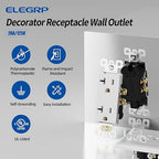 ELEGRP Glossy White Decorator Electrical Wall Outlet Receptacle, 20A 125V Standard Outlets, 2 Pole 3 Wire, Non-Tamper Resistant, NEMA 5-20R, Self-Grounding Wall Outlet, UL Listed, 10 Pack