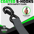 Rhino USA Ratchet Straps Heavy Duty Kit (4-Pack) - 1.6 Inch x 8 Feet (5,208lb Break Strength) - Ultimate Tie Down Straps with Safety S Hooks for Trucks, ATV, UTV, Motorcycle, Cargo & More - Gray