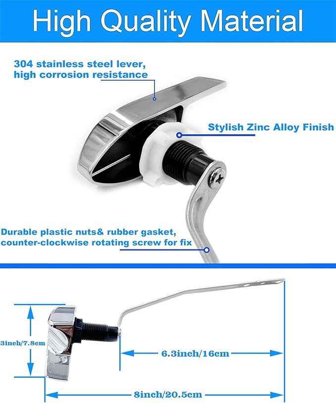 Universal Side Mount Toilet Handle Fit for Kohler 87115-CP, Left Toilet Flusher Replacement Kit Compatible with Kohler/TOTO Toilet Tank, Polish Chrome, 1-Pack