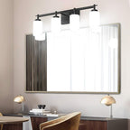 Aipsun Vintage Bathroom Vanity Light Black Bathroom Light Fixtures 4 Lights Milky White Glass Shade Industrial Wall Light (Exclude Bulb)