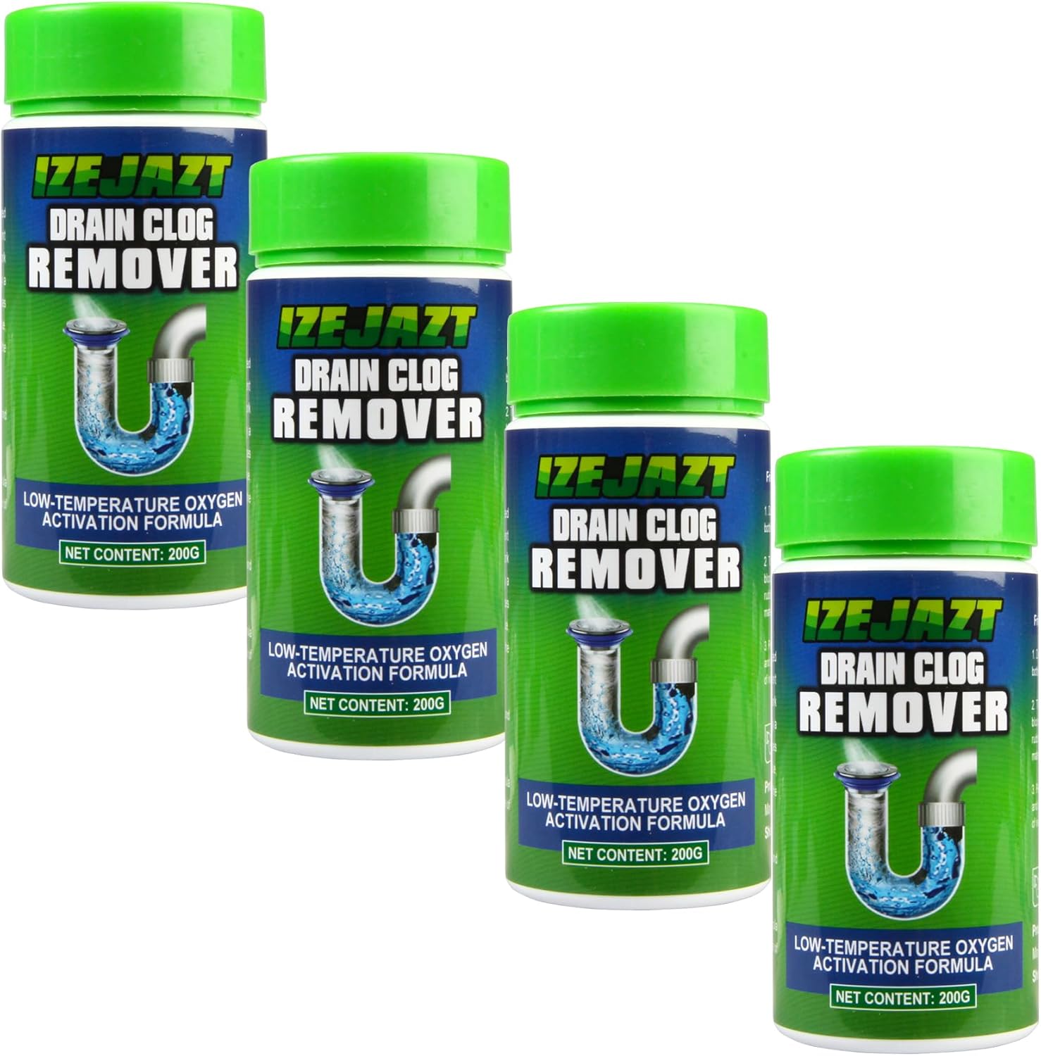 Drain Clog Remover Powder - Fast Acting Formula for All Drains, Kitchen, Bathroom, Sink & Shower - 100% Effective to Eliminate Hair, Grease, and Blockages - [4Pack ]