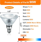 PAR38 Halogen Floodlight Bulbs 90 Watt 120V, PAR38 Halogen Light Bulbs Dimmable 4 Pack for Indoor and Outdoor Flood Light, Reptile Heat Lamp Soft White 2800K, E26 Base Bulbs 4050LM