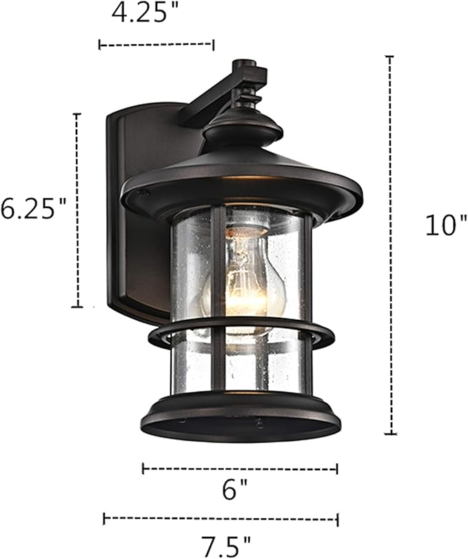 MICSIU Oil Rubbed Bronze Outdoor Wall Light 2 Pack, Clear Seedy Glass Exterior Wall Sconce Light Fixture, 10 Inch Metal Outdoor Porch Lights for House, Front Porch, Patio, Backyard