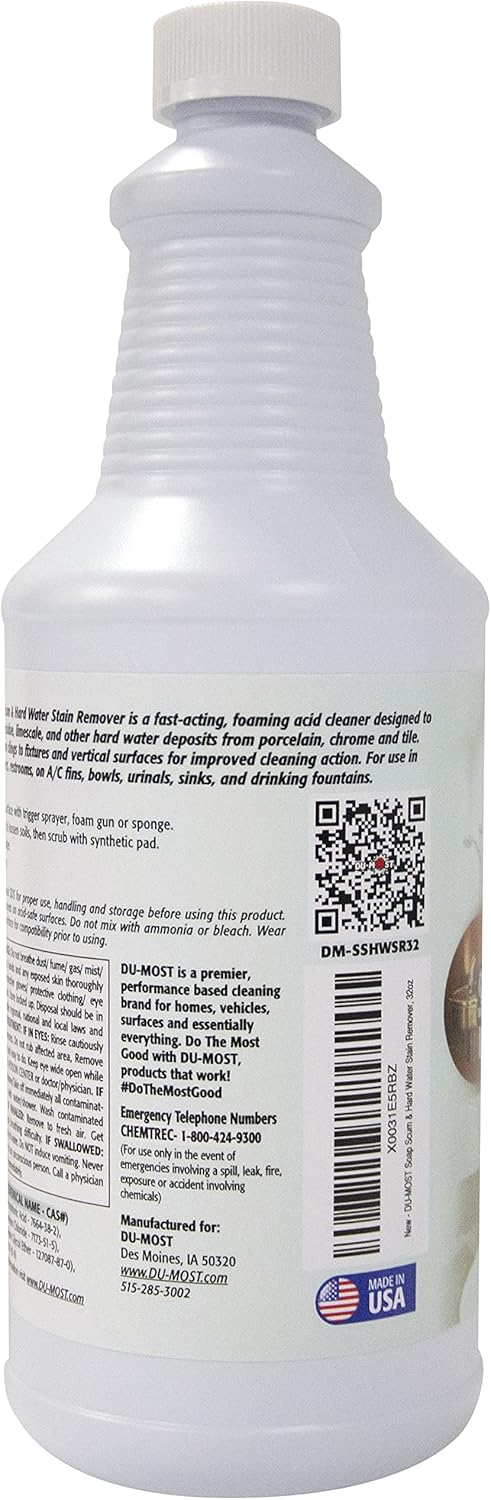 DU-MOST Soap Scum & Hard Water Stain Remover, High Foaming Acid Cleaner Removes Limescale & Soap Residue, Kitchen & Bathroom Use, 32 Oz