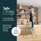 WOA WOA 5 Step Ladder for 10 Feet High Ceiling, Lightweight Foldable Ladder with Non-Slip Wide Pedals, Step Stool with Safe Handrail, Space Saving for Home, Kitchen, Indoor & Outdoor 300lbs - Gold