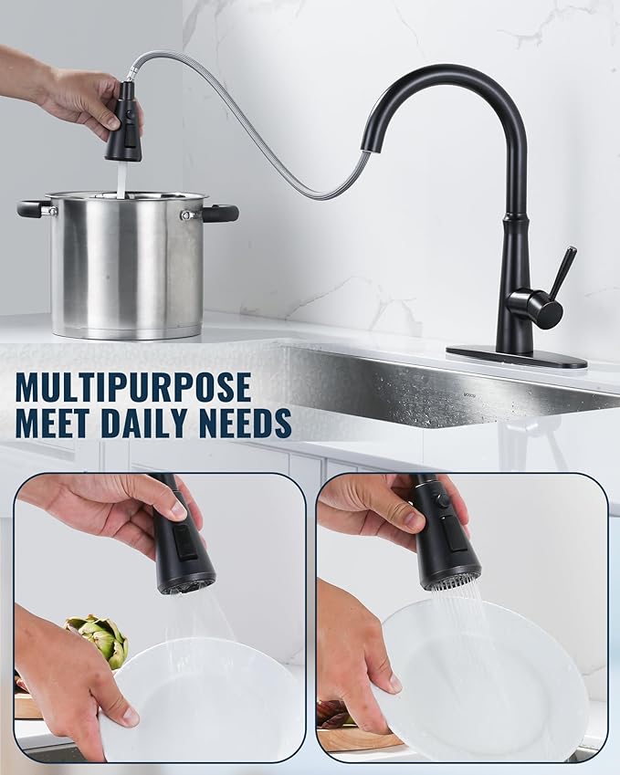 Pull Down Spray Head Replacement - for Kitchen Faucet Sprayer Head with 9 Adapters, 3 Function Pull Out Faucets Spray Nozzle Compatible with Moen, American Standard Faucets, Oil Rubbed Bronze