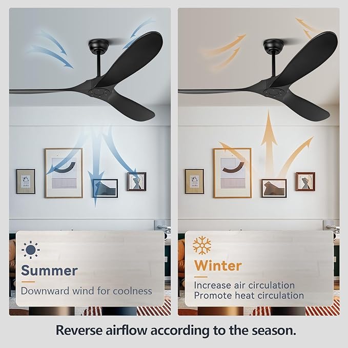 60" Ceiling Fans Without Light, Wood Ceiling Fan with Remote Control and Quiet DC Motor, Ceiling Fan no Light 3 Blades, Outdoor Ceiling Fans for Patios without Lights