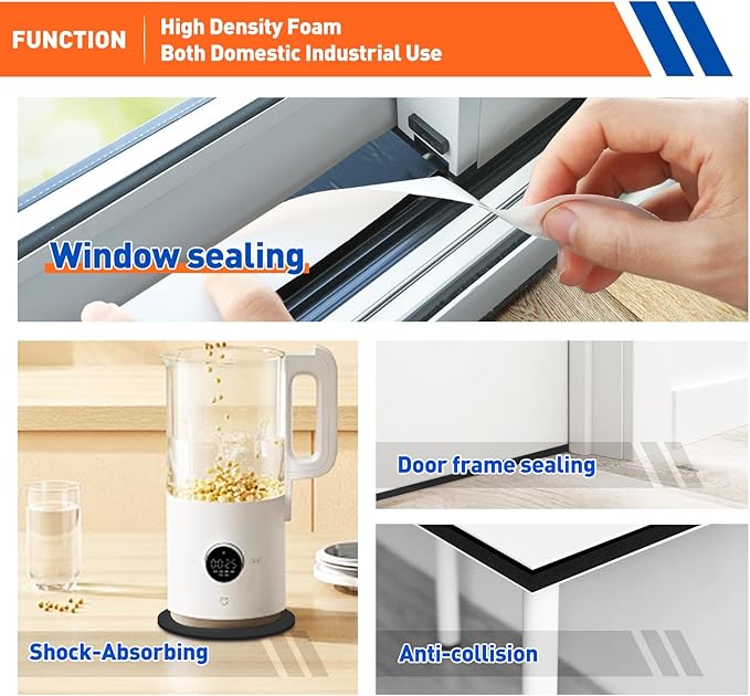 MAGZO Weather Stripping Door Seal, 1 Inch Wide X 1/16 Inch Thick Adhesive Foam Tape Soundproof Weatherstripping for Windows, 1 Rolls Total 33FT Black