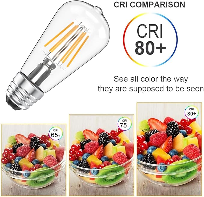 Ralbay ST48 Vintage LED Edison Bulbs 60 Watt Equivalent 6-Pack, Bright Natural White Light 4500K, E26 Antique LED Filament Bulbs, E26 Medium Base