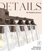 Bronze Bathroom Light Fixtures, HWH 5-Light Farmhouse Bathroom Lighting Fixture Over Mirror, Vanity Wall Sconce Oil-Rubbed Bronze with Square Glass Shade, 5HY68B-5W ORB