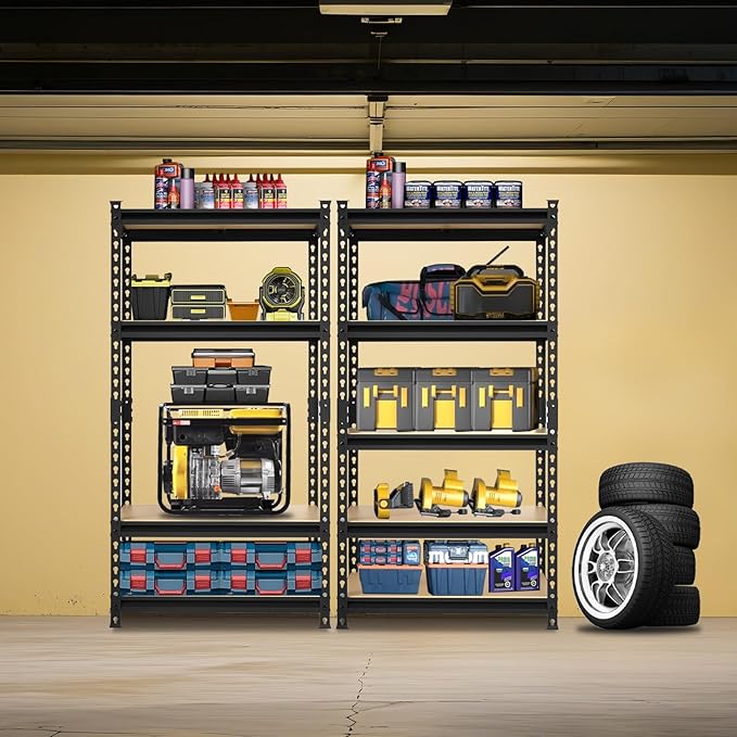 BIG RED Storage Shelving Unit, 5-Tier Adjustable, Heavy Duty Metal Garage Shelves/Utility Rack for Kitchen, Pantry, Basement, Bathroom, Laundry - 2,000 lbs Capacity, Black, 72" H x 35" W x 12" D