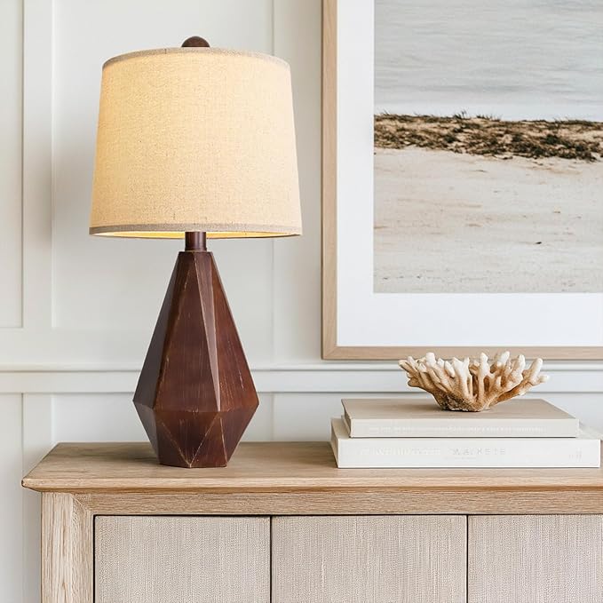 PoKat 20.25" Farmhouse Table Lamps Set of 2 for Night Stands, Vintage Bedside Lamps for Bedroom Living Room, Modern Bedroom Lamps for End Table, Suitable for Small Place, Antique Brown