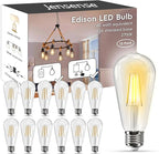 Jensense Edison LED Light Bulbs E26 Bulb 60 watt Equivalent Dimmable Light Bulbs 2700K Warm Soft White Vintage 7W Edison Bulbs 110V 120V 800 Lumen CRI90, 12 Pack