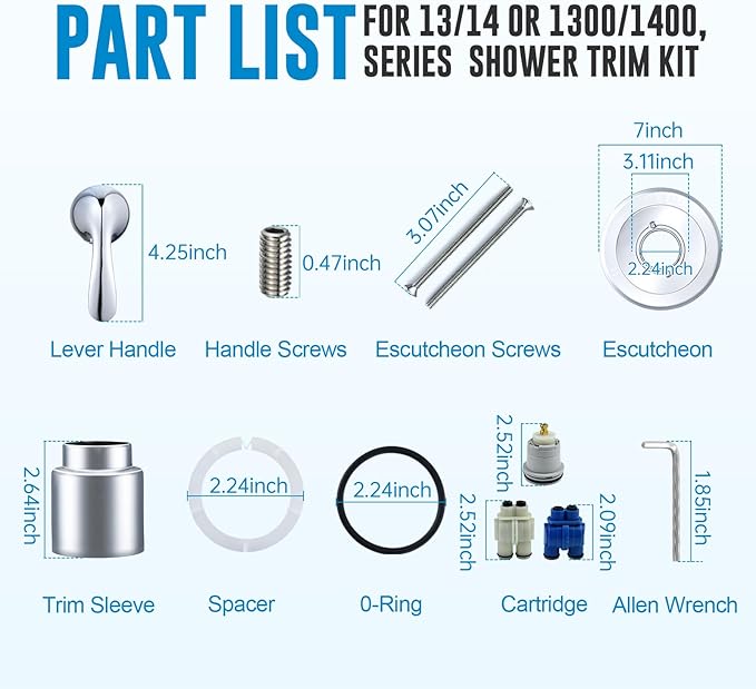 Replacement for Delta Classic 13 Series Single-Function Trim Kit, T13020 Chrome Shower Handle, Fit Delta Shower Valve R10000 Series (2 Style of Cartridge Included)