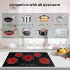 GASLAND Electric Cooktop 36 Inch, 8200W Drop-in Radiant Glass Stove Top CH90BS with 5 Burners, 220-240V Ceramic Electric Stovetop, 7 Power Levels, Mechanical Knob Control, Hot Warning, Hard Wire