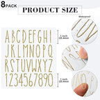 8 Sheets Vinyl Letter Stickers Waterproof Self Adhesive Letter Numbers Alphabet Modern Mailbox Numbers Sticker for Back to School DIY Mailbox House Home Business Address(1 Inch,Gold)