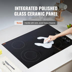 VEVOR Electric Ceramic Cooktop, Built-in Electric Stove Top, with Glass Panel, Knob Control, 11 Heat Levels, for Diverse Cooking Requirements (30inch-4burners/220V)