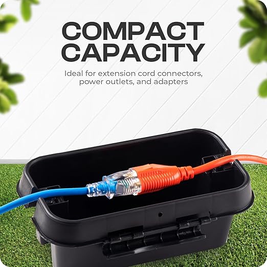 SockitBox – The Original Weatherproof Connection Box – Indoor & Outdoor Electrical Power Cord Enclosure for Timers, Extension Cables, Holiday Lights, Power Tools, Fountains & More – Size Small – Black