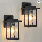 Outdoor Wall Light Fixtures, Modern Exterior Wall Mount Lanterns, Outside Wall Sconces in Black Finish with Water Ripple Glass for Porch Patio Farmhouse, 2-Pack