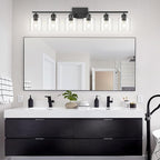 Modern 6 Light Bathroom Light Fixtures,38 inch Vanity Lights for Bathroom with Clear Glass, Black Vanity Light for Mirror Kitchen Living Room Hallway Cabinet Porch