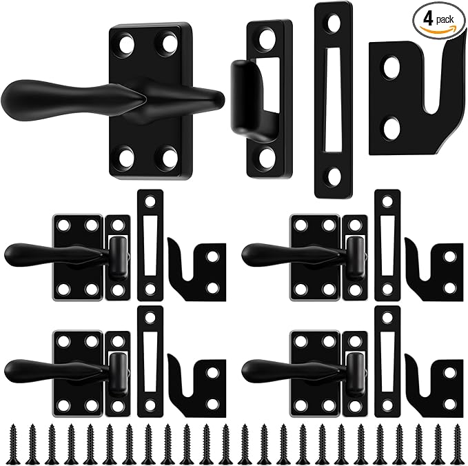 Hicarer 4 Pack Casement Window Lock 1-7/8 Inch Zinc Alloy Window Sash Lock Latch Replacement for Home Casement Windows (Matte Black)