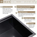 SHACO 33 Inch Black Undermount Kitchen Sink, 33x19 Gunmetal Black Stainless Steel Workstation Single Bowl Basin Wet Prep Undermount Kitchen Sink with Cutting Board