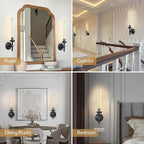 Black Wall Sconces Set of Two, 19" Knurled Black Sconces Wall Lighting, Tube Glass Bathroom Sconces Wall Lights for Bedroom Living Room Vanity Sconce Wall Lamp for Hallway, Staircase