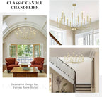 Qamra Modern Farmhouse Gold Chandelier for Dining Room, 16-Light Rustic Candle Chandelier Light Fixture, Industrial Hanging Chandeliers Lighting for Living Room, Kitchen, Staircase, Entryway, Foyer