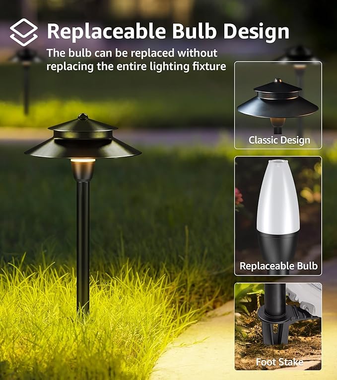 SUNVIE 3W Low Voltage Pathway Lights Wired Landscape Path Lights Outdoor Low Voltage Landscape Lighting 3000k Waterproof LED Landscape Lights with Connector for Garden Walkway, 4 Pack