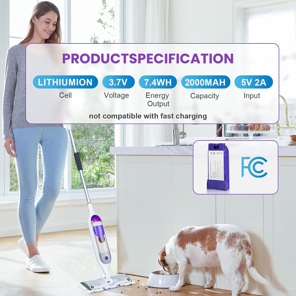 1 Pack Rechargeable Battery Pack Replacement for Swiffer Power Mop, 2000mAh Lithium Ion Battery Holder with Charging Port （500 Cycles, 3 Years）