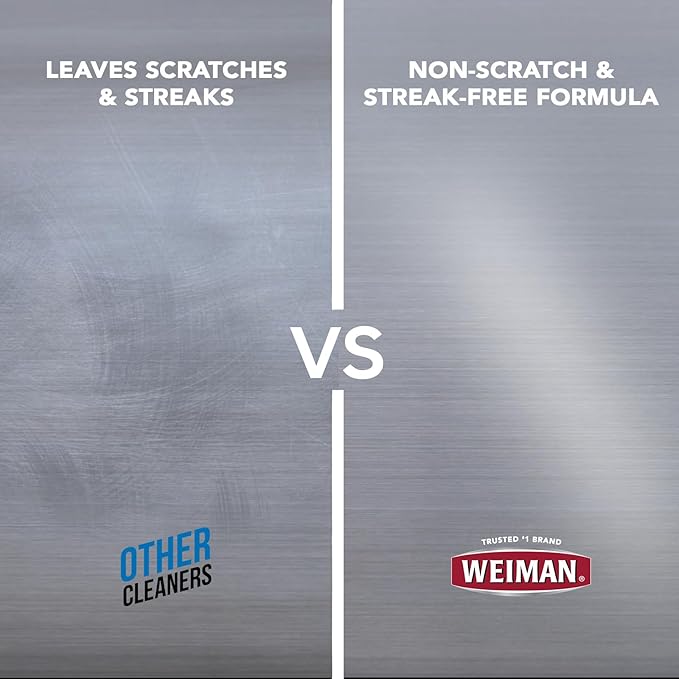Weiman Stainless Steel Cleaner and Polish - Protects Appliances from Fingerprints, Leaves a Streak-Free Shine for Refrigerator, Dishwasher, Oven, Grill, 2 Pack With Microfiber Cloth
