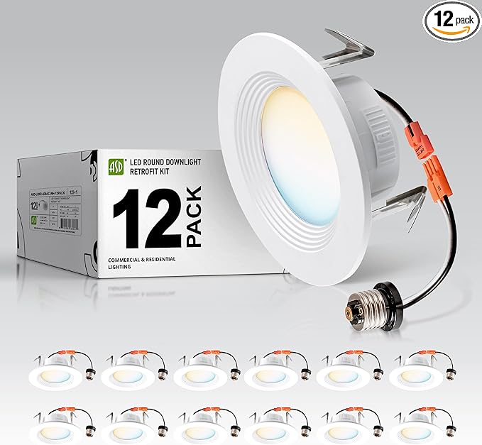 ASD Retrofit LED Recessed Lighting 4 Inch | 9W 700 Lm Wet Rated Dimmable Ceiling Downlights | 2700K-5000K Adjustable CRI90 White Room Recessed Light Fixtures | LED Can Lights, UL 12 Pack