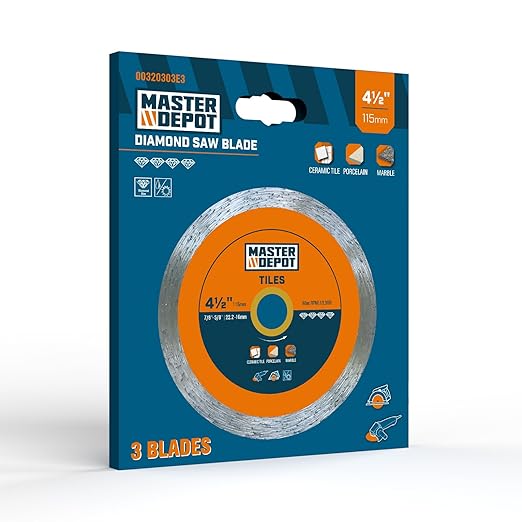 4-1/2" Continuous Rim Diamond Blade, Cutting Blade for Ceramic and Granite Tiles, Wet Cutting Blade, 4.5" x10mmx7/8-5/8 (3 Pack)