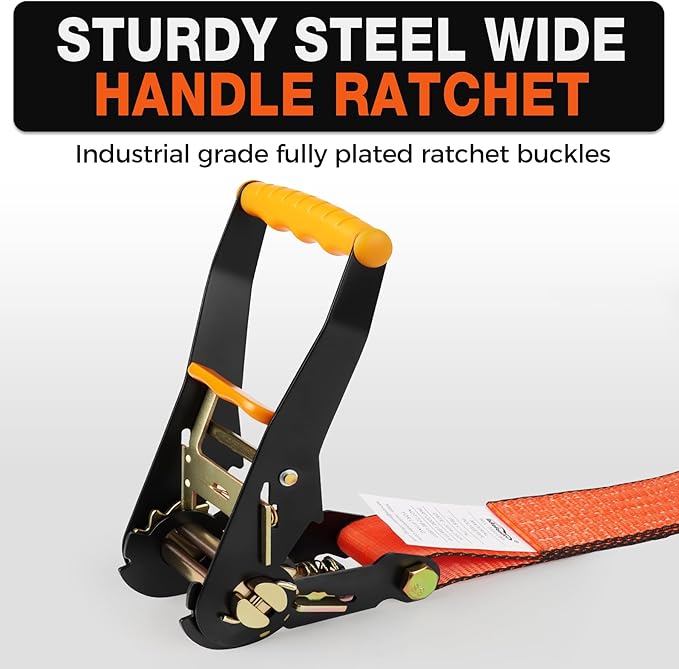 Heavy Duty 4 Pack Axle Tie Down Straps for Trailers-2" x 114" Car Hauler Straps with Snap Hooks-10,000 lbs Break Strength, 3300 lbs Capacity - DOT Certified Wheel Ratchet Tie Downs (Orange)