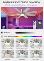 52 inch Ceiling Fan with Light, 6 Speeds Reversible Low Profile Ceiling Fan with Light and Remote/APP Control, 3 Color Temp+Dimmable RGB, 8 Blades, Flush Mount Quiet Ceiling Fans, Nickel